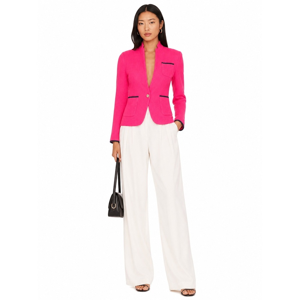 Banana Republic Blazer Womens 0 Pink Cotton Tweed Stand Collar Professional Work